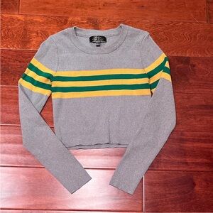 Blue Blush Striped Gray Crop Top